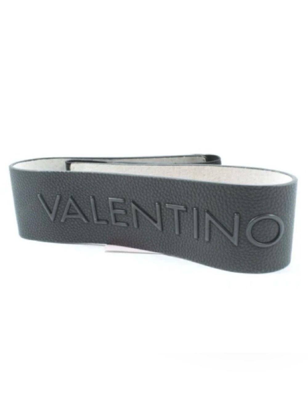 Mario Valentino Black Embossed Logo Faux Leather Stretch Belt *Minor Flaws*